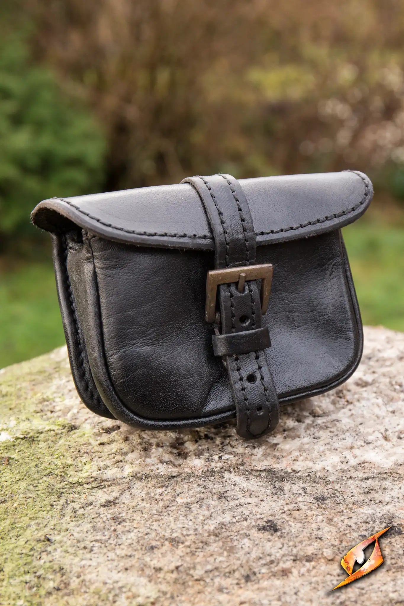 Warrior Bag - Small made from Epic Black leather with brass buckles and secure straps for combat gear.
