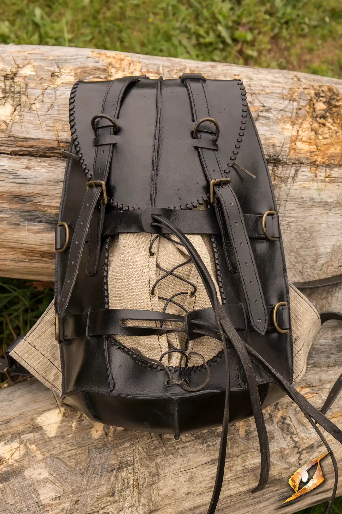 Adventurer Backpack made of leather and canvas, perfect for keeping your gear secure during adventures.