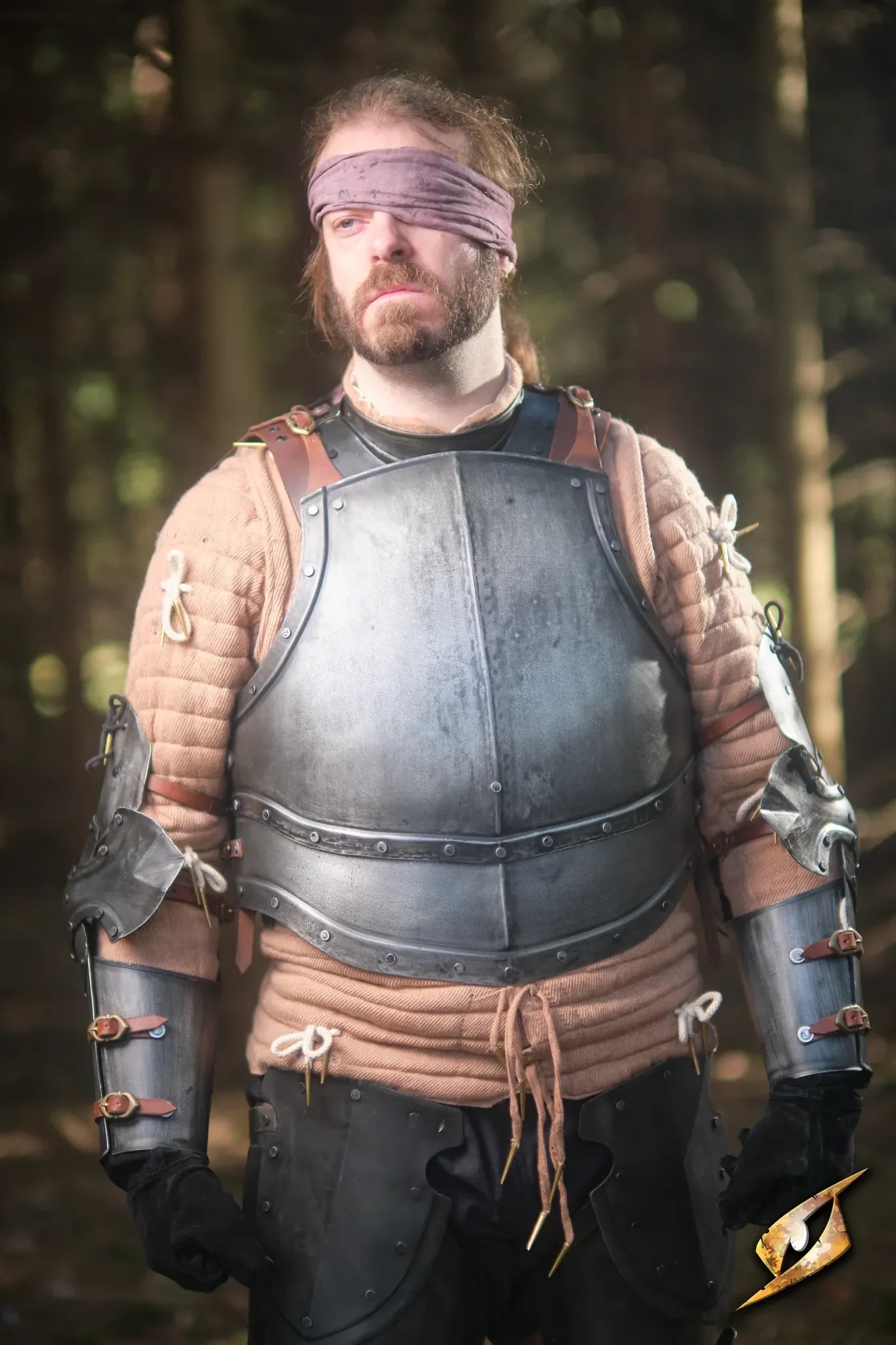 Captain Cuirass worn by a man in a forest setting, showcasing strong protection and a stylish design.