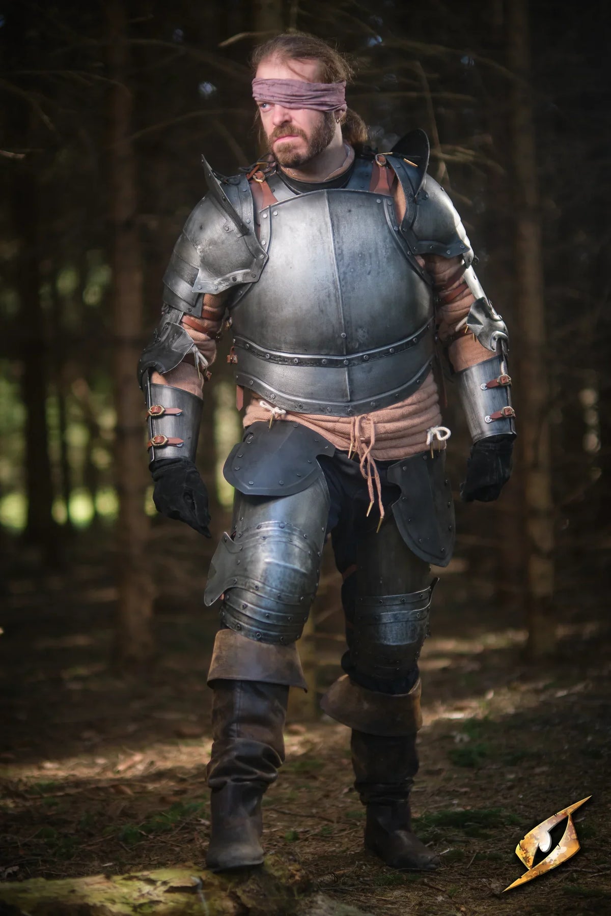 A warrior in the Captain Complete Set armor, showcasing its polished steel finish and battle-ready design.