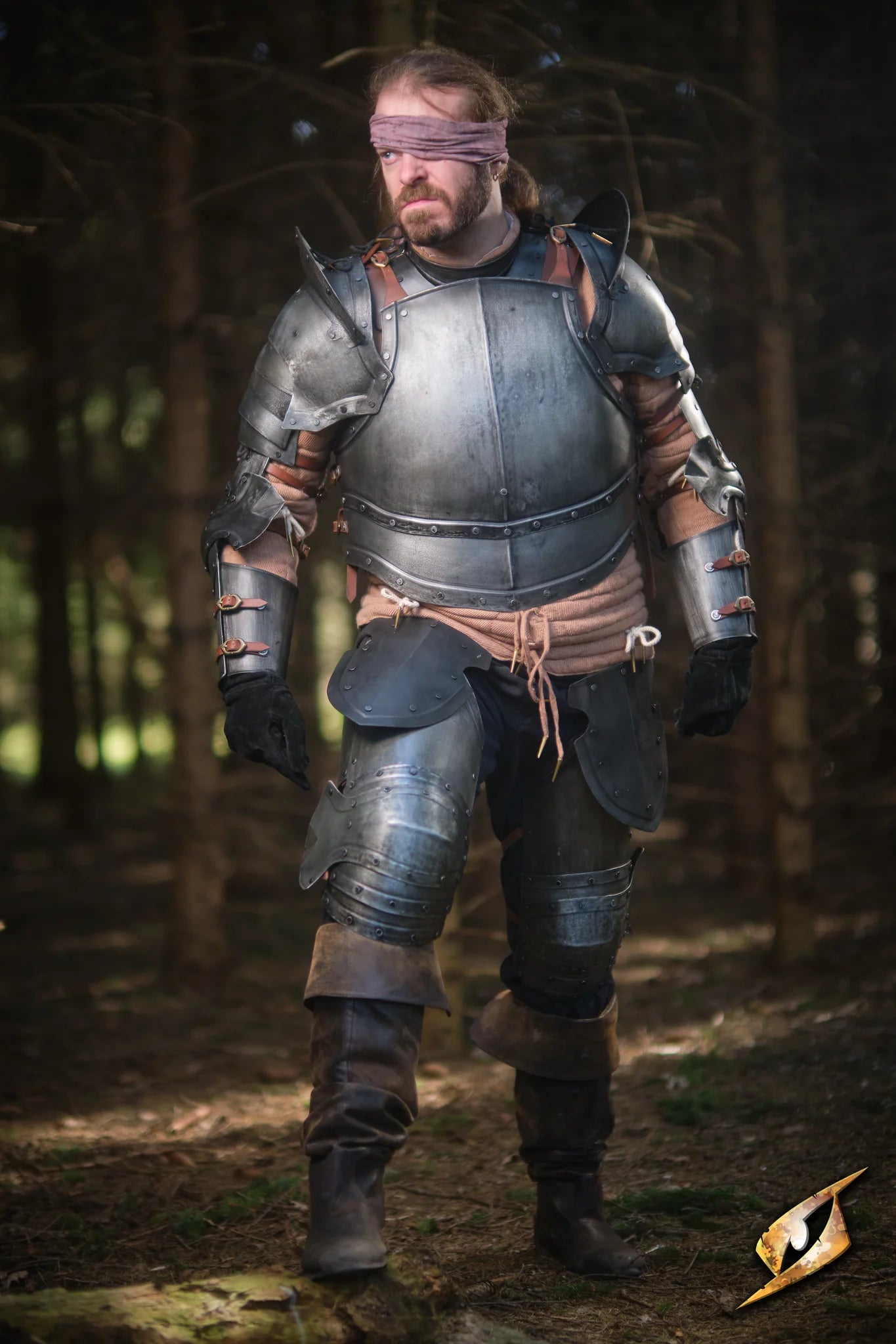 A warrior in the Captain Complete Set armor, showcasing its polished steel finish and battle-ready design.