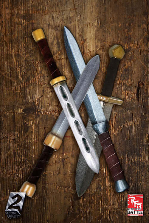 2Q - RFB Dagger - Classic - 35-50 cm arranged on a wooden surface showcasing unique handmade features and details.