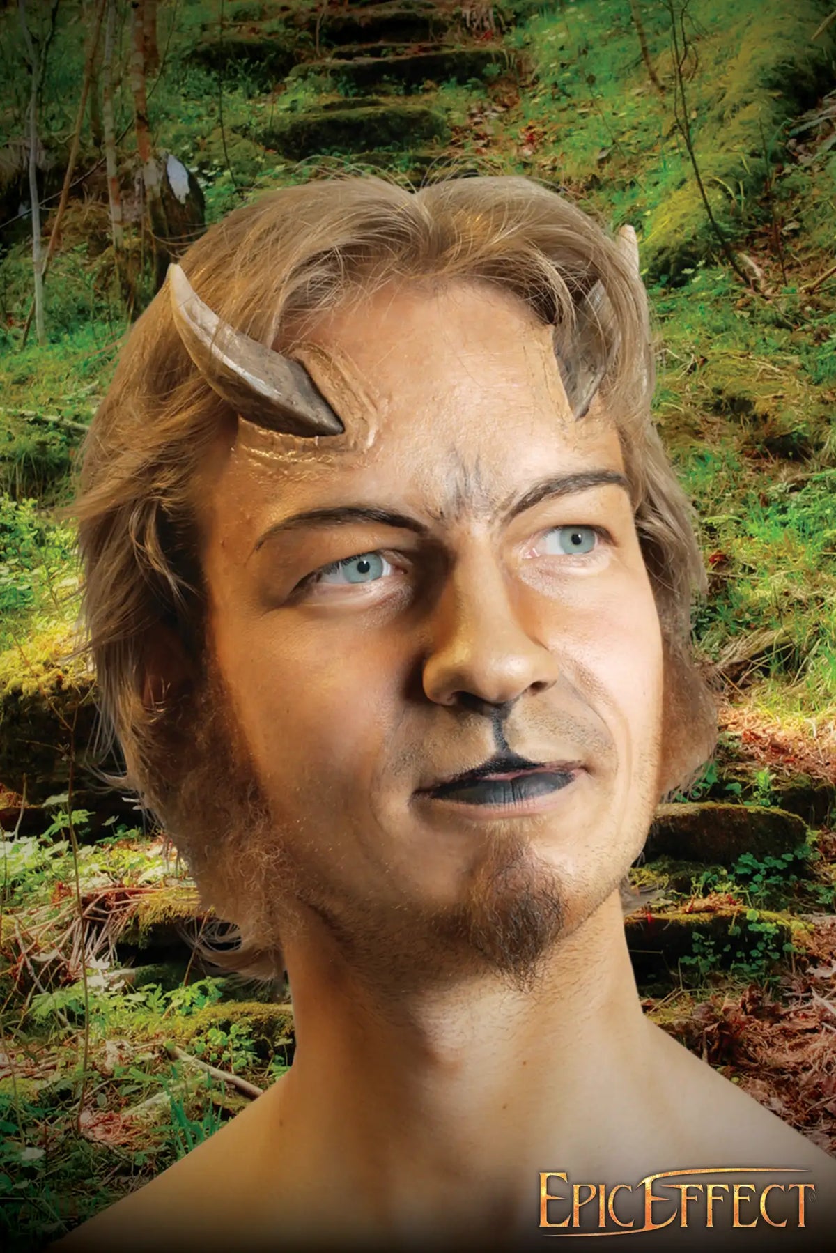 Buck Horns attached to a character in a forest setting, showcasing realistic young Kalbion goat-like horns.