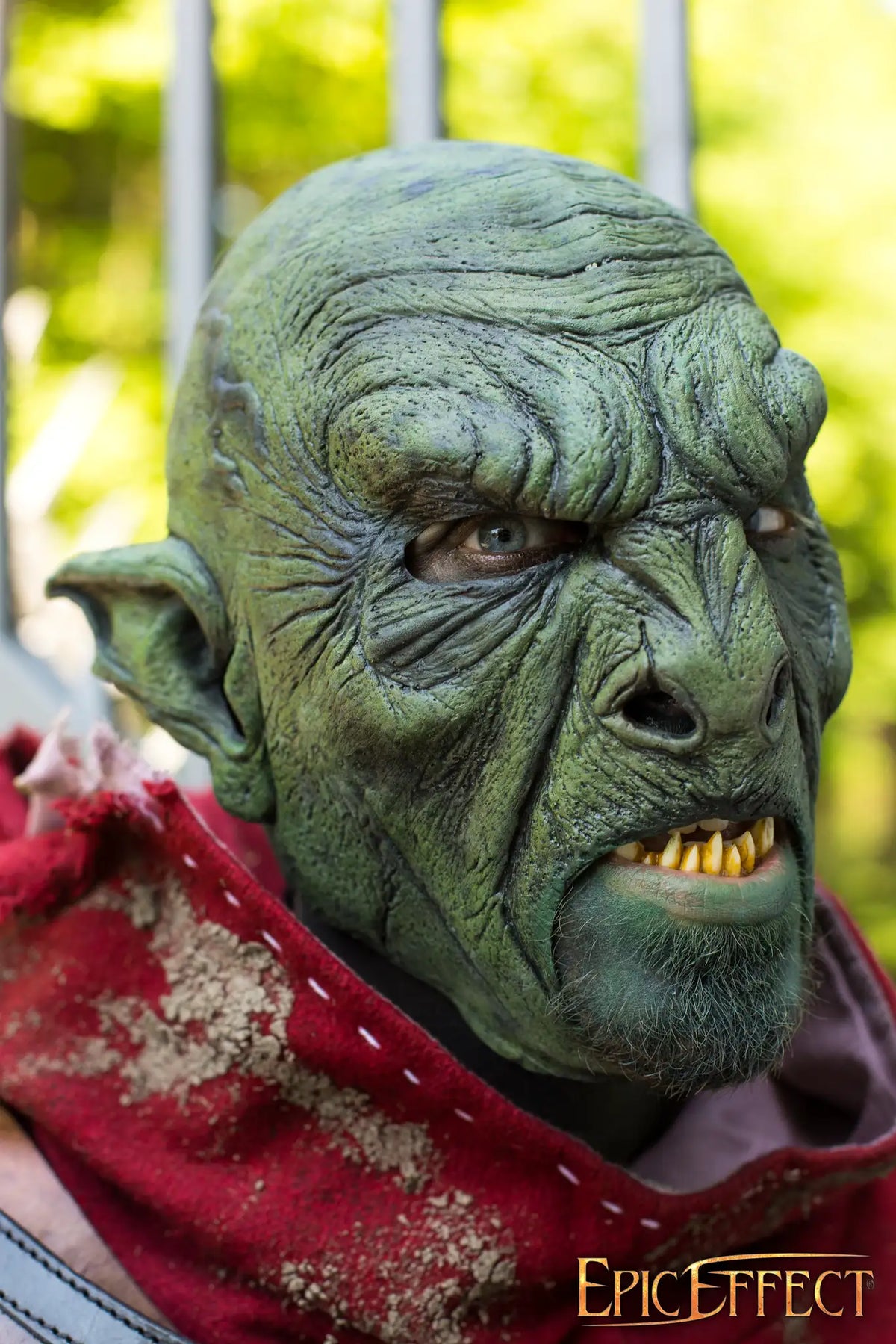 Beast Orc mask showcasing serious angular features, green handpainted skin, and distinct orc characteristics.