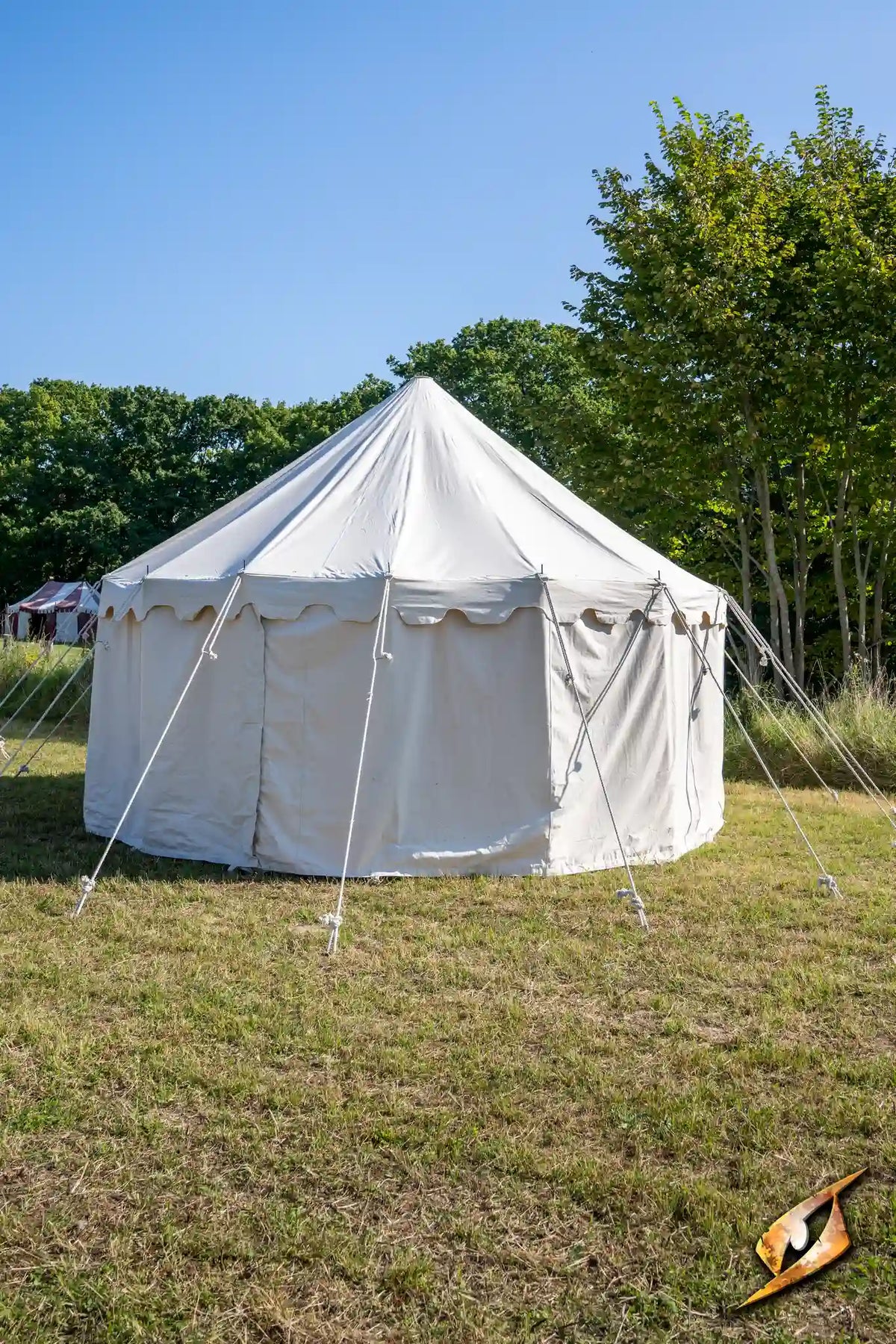 Round Pavilion Tent - 5 m set up on grassy field under clear blue sky.