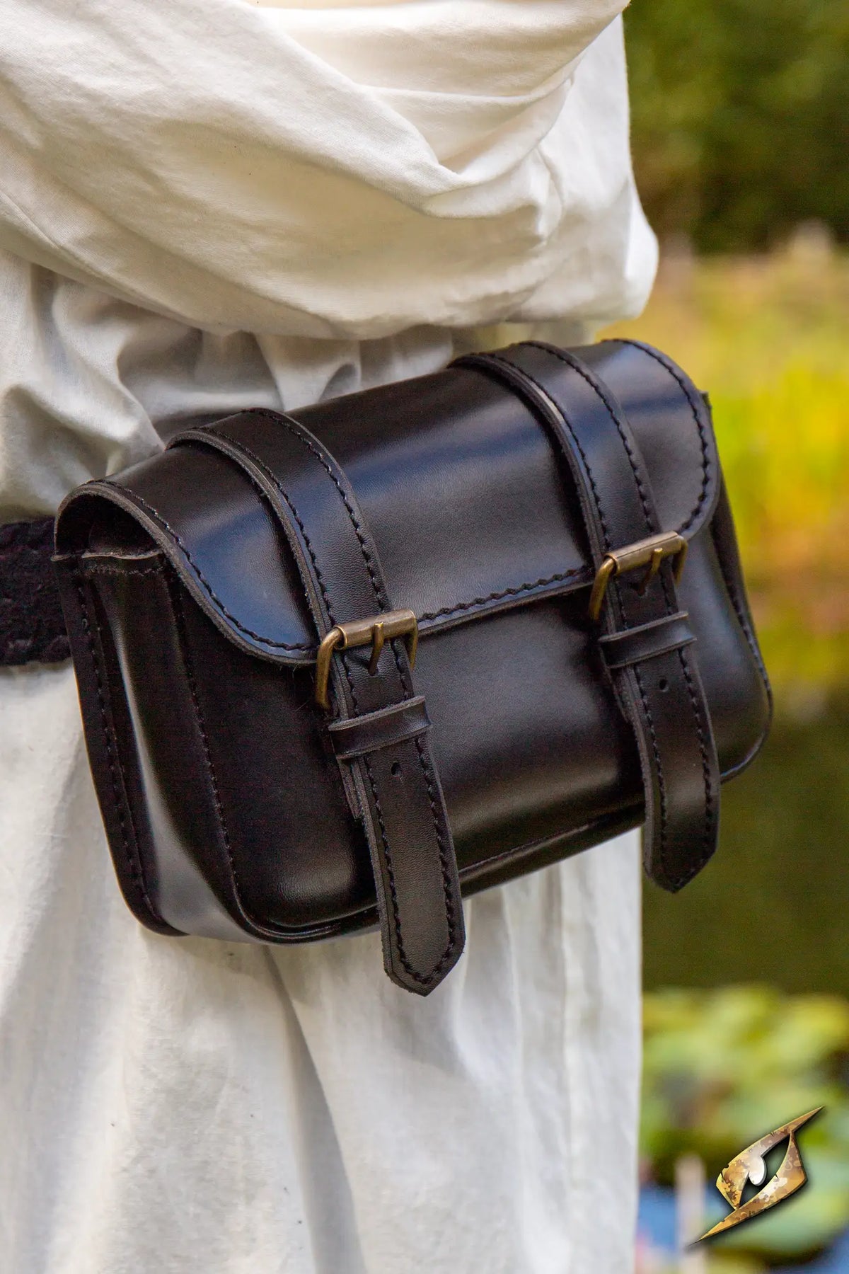 Warrior Bag - Faux Leather - Large worn on a belt, showcasing the stylish design and sturdy straps.