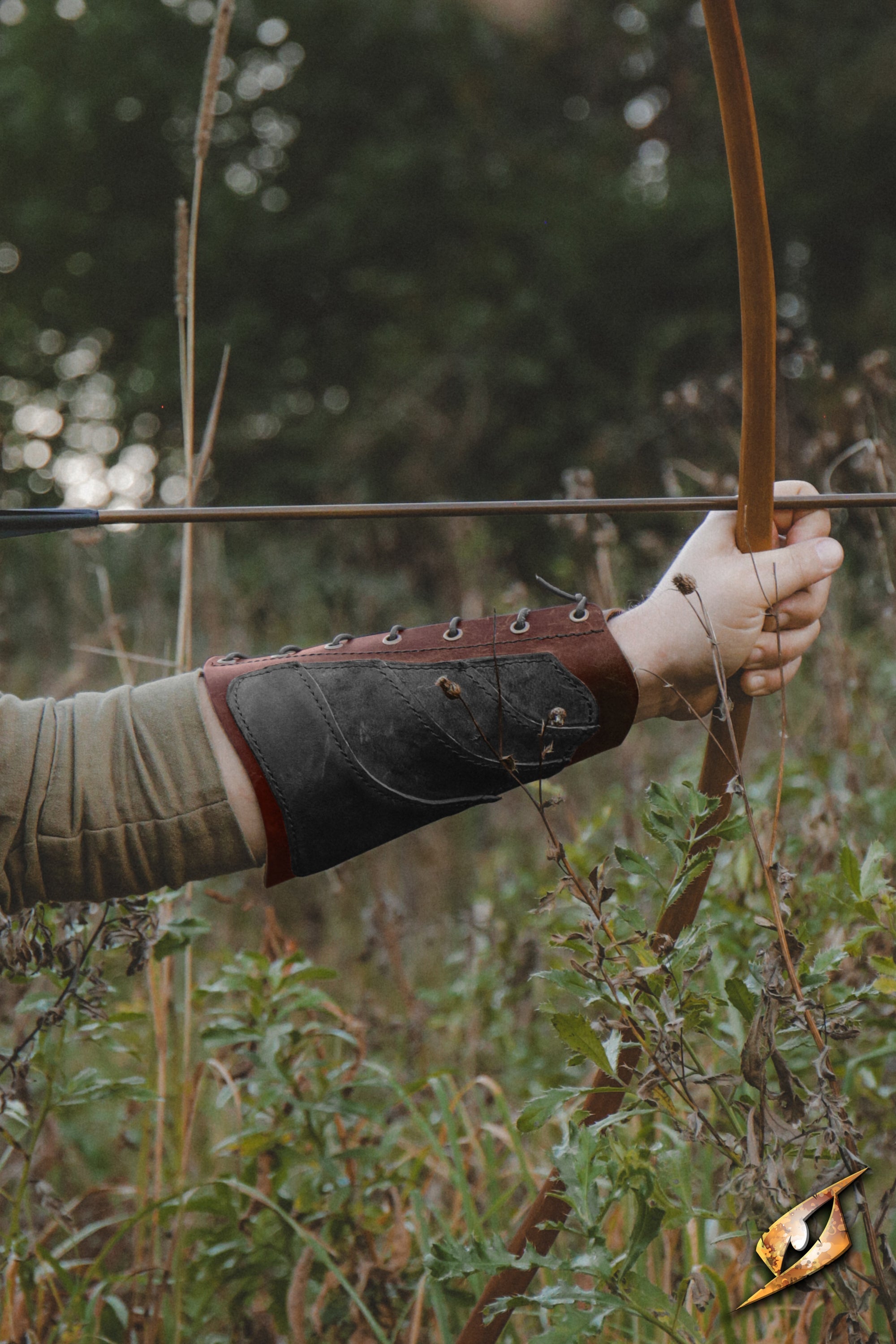 Glade Warden Bracer worn by an archer in a forest setting, showcasing its design and functionality.