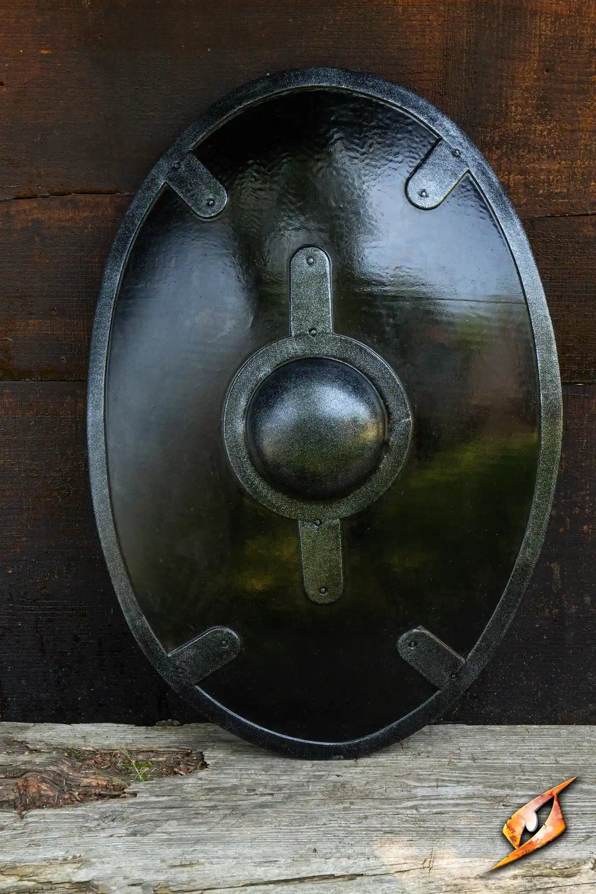 Black Auxiliary Shield, an oval semi-curved shield inspired by ancient Roman design.
