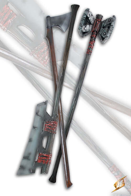 2Q - 2-Handed Axes/Hammers/Maces collection featuring handcrafted LARP weapons with unique designs.
