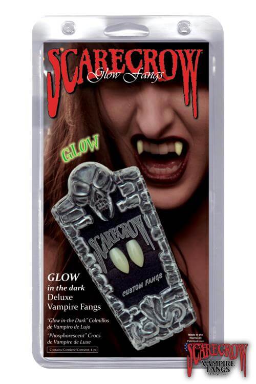 ScareCrow Vampire Fangs - Classic, glow in the dark deluxe fangs with realistic appearance for vampire costumes.