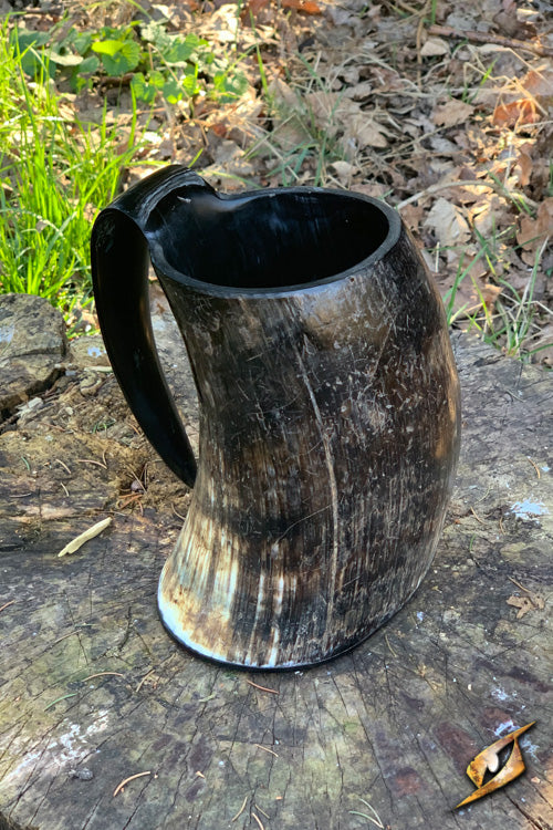 Barbarian Mug made from genuine bull horn, perfect for holding a litre of your favorite drink.