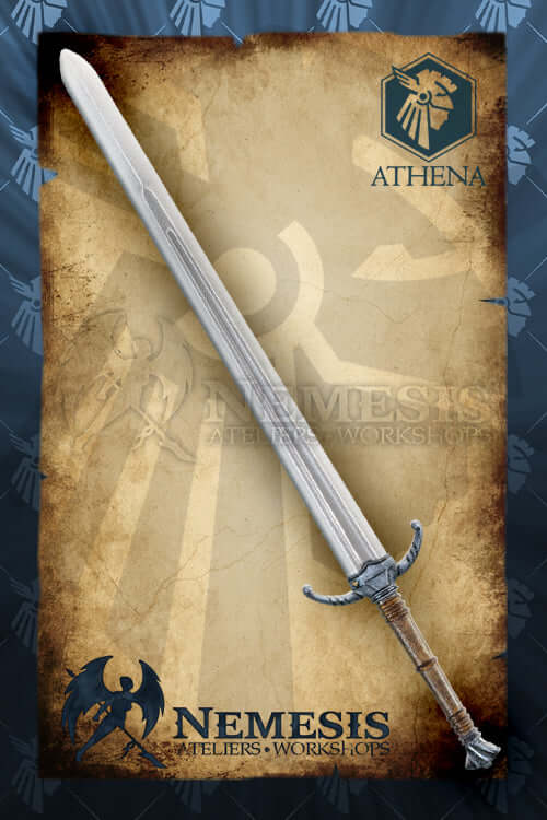 Weapons Master's Sword displayed on a vintage background, highlighting its intricate design and craftsmanship.