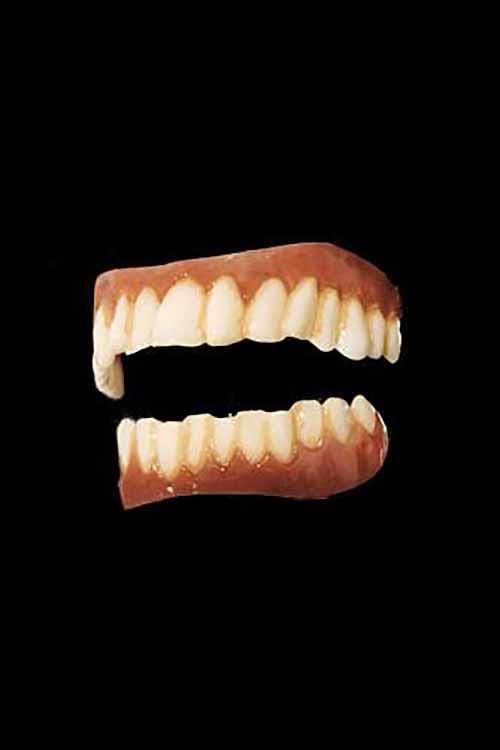 Teeth - Gnash showcase of realistic fake teeth on a black background for Halloween or costume themes.