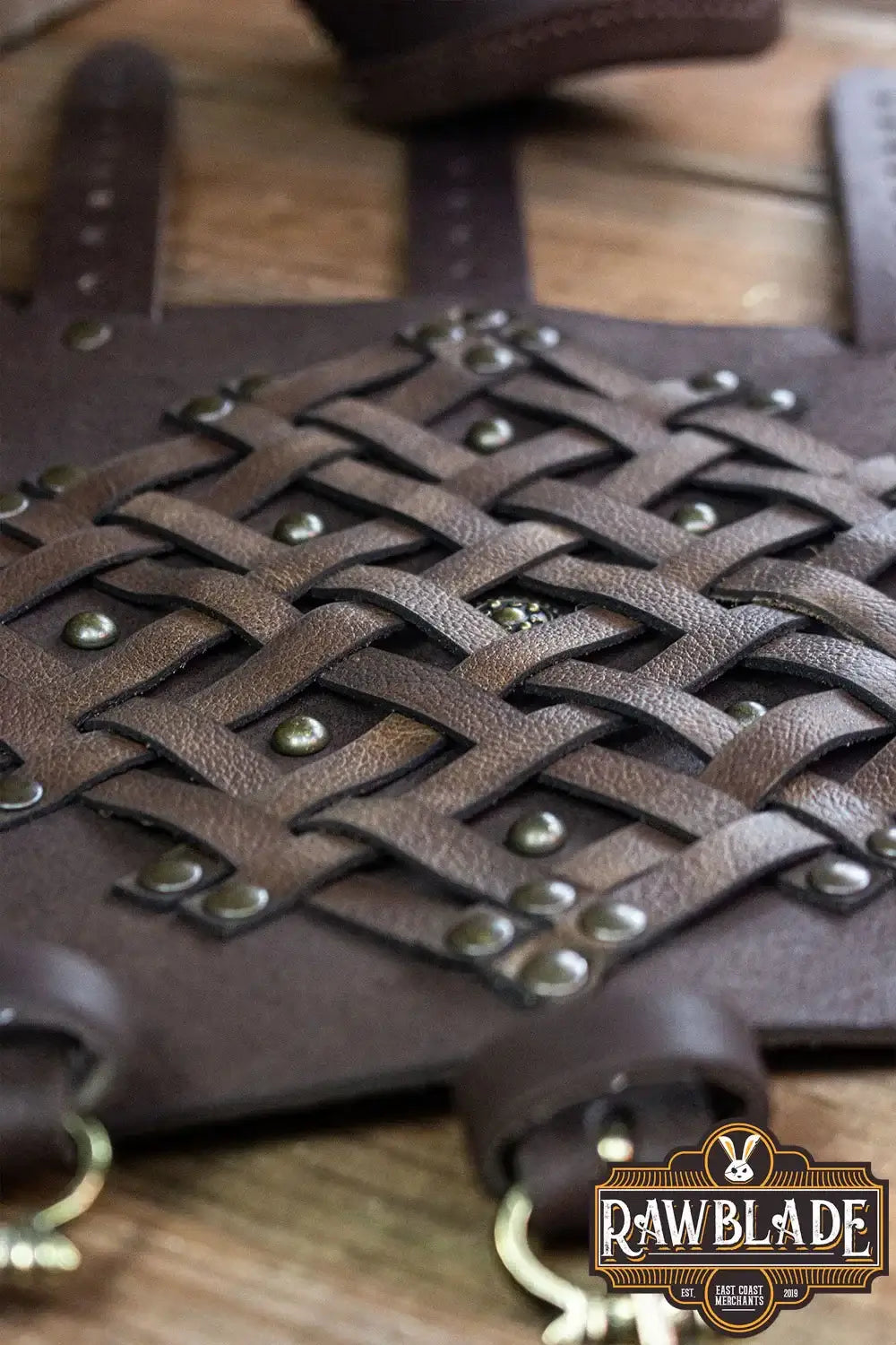 Brawley Studded Bracelets with intricate leather weaving and rivets for durability.