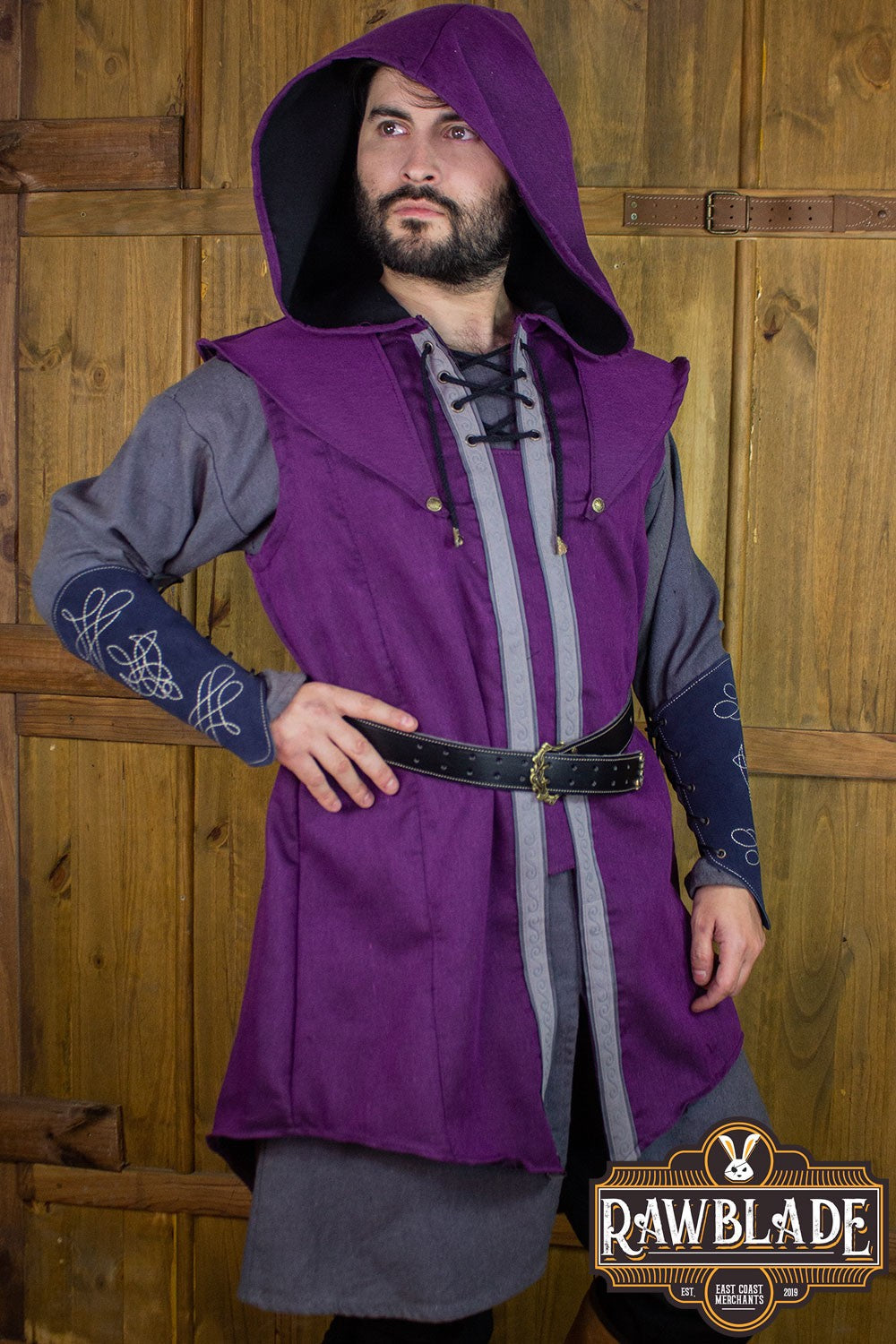 Karanthir Tunic from Rawblade featuring a wide hood, ideal for young wizards and elven trackers.