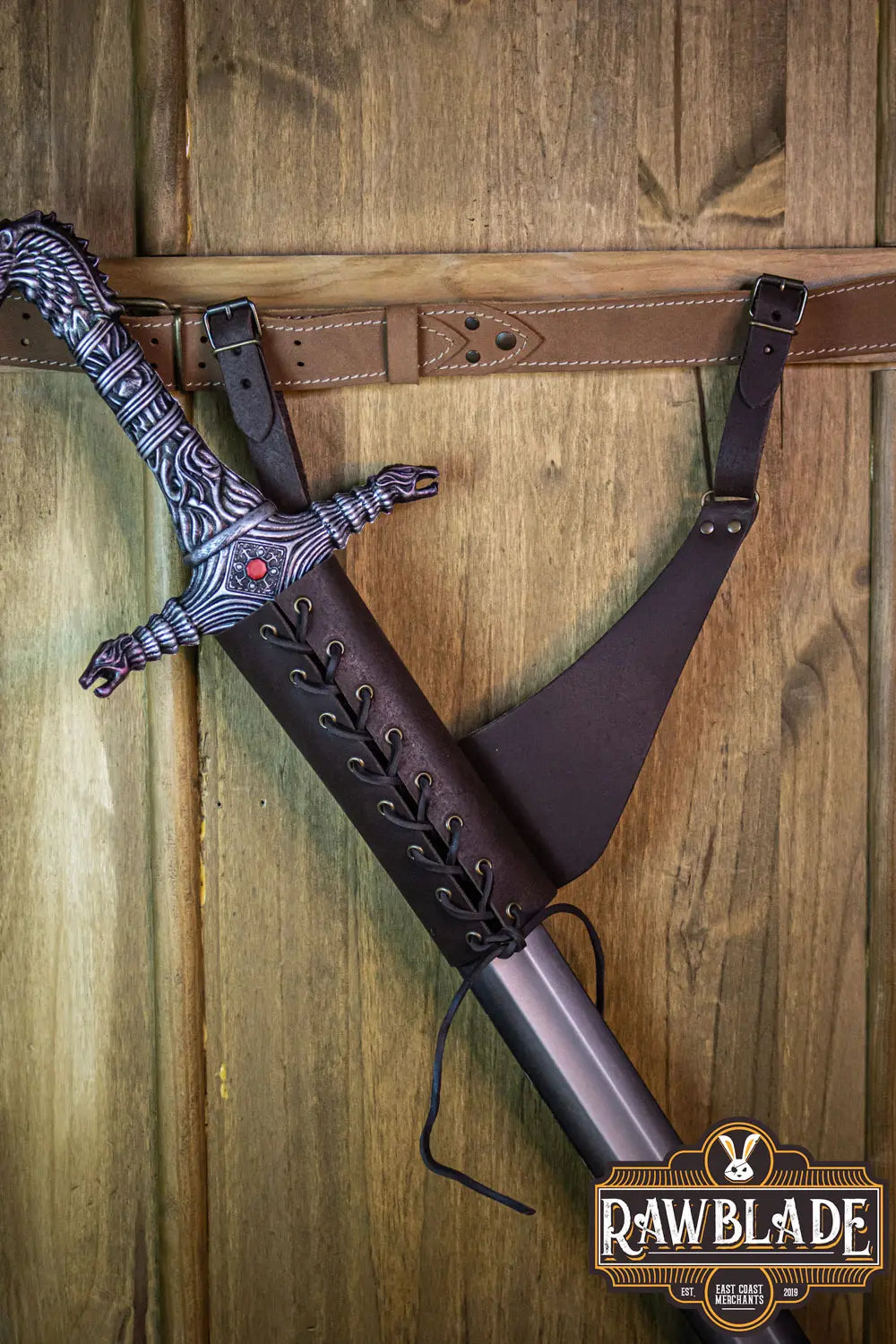 Breda Holder made of high-quality cow leather, designed to fit any sword with buckles, showcasing durability and craftsmanship.