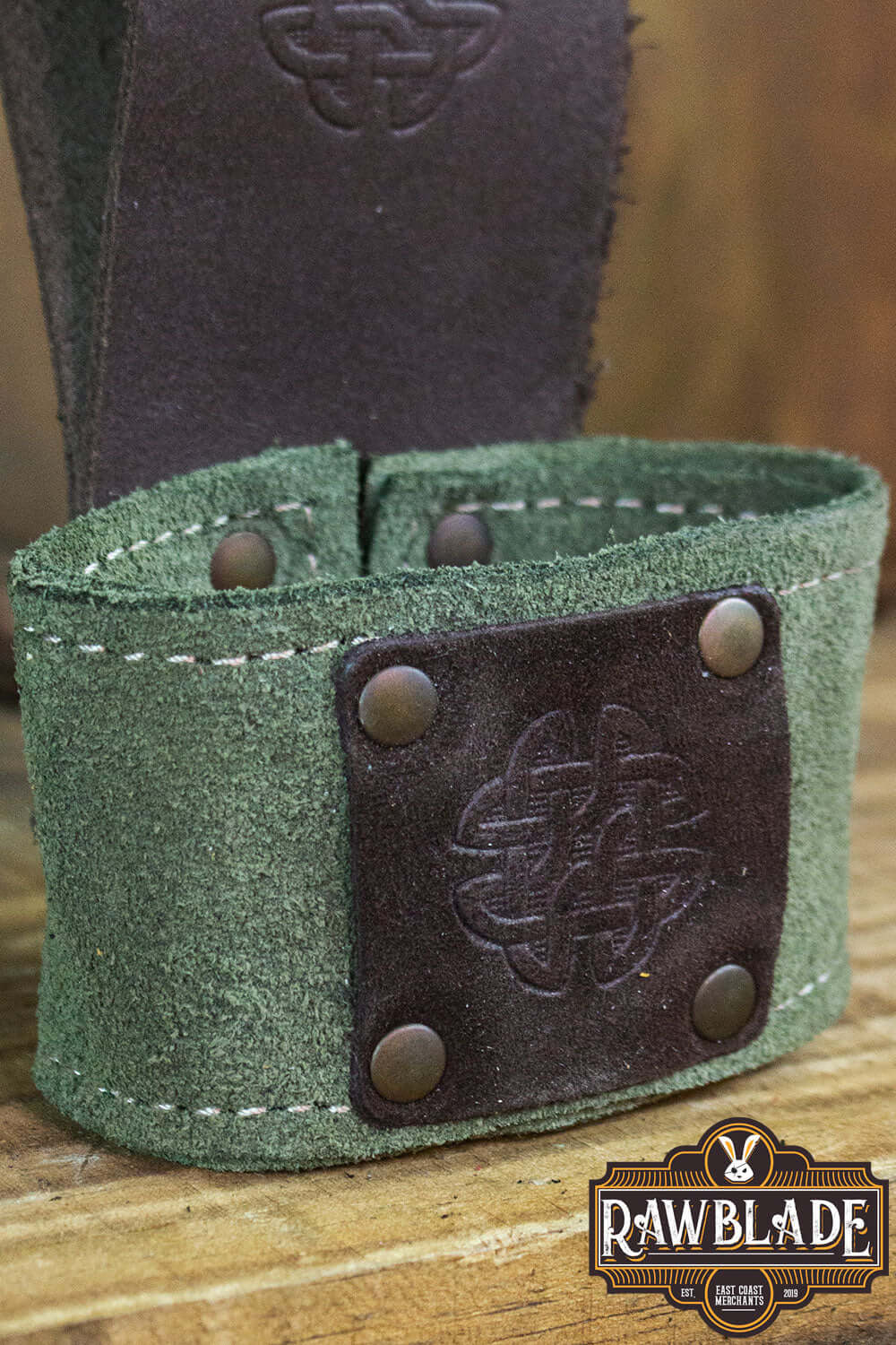 Wanderer Holder by Rawblade, featuring Celtic designs and high-quality leather with rivets.