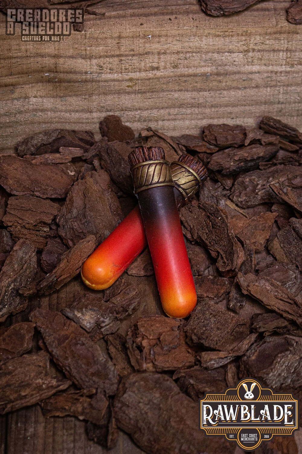 Alchemical Vial from Rawblade in red and orange, made from flexible polyurethane foam, ideal for potions.