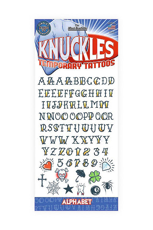 Alphabet Knuckles Temporary Tattoo Kit - realistic temporary tattoos featuring letters and designs.