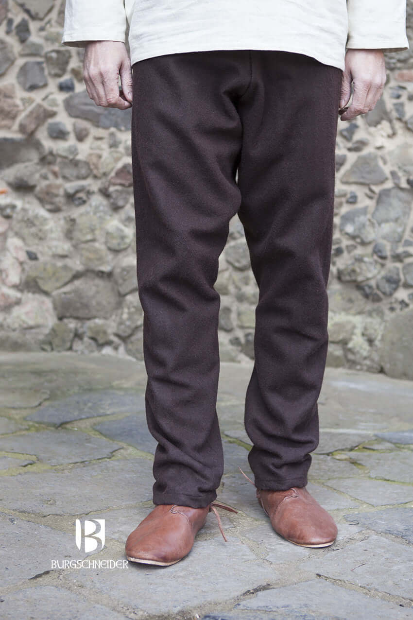 Wool Thorsberg Pants Fenris by Burgschneider, authentic early medieval style in brown wool felt fabric.