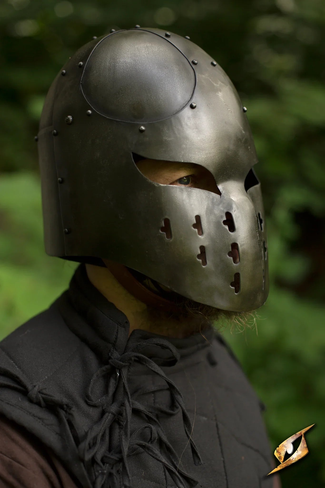Berserker Helmet showcasing a fierce design with a fixed nose and protective faceguard, ideal for epic battles.