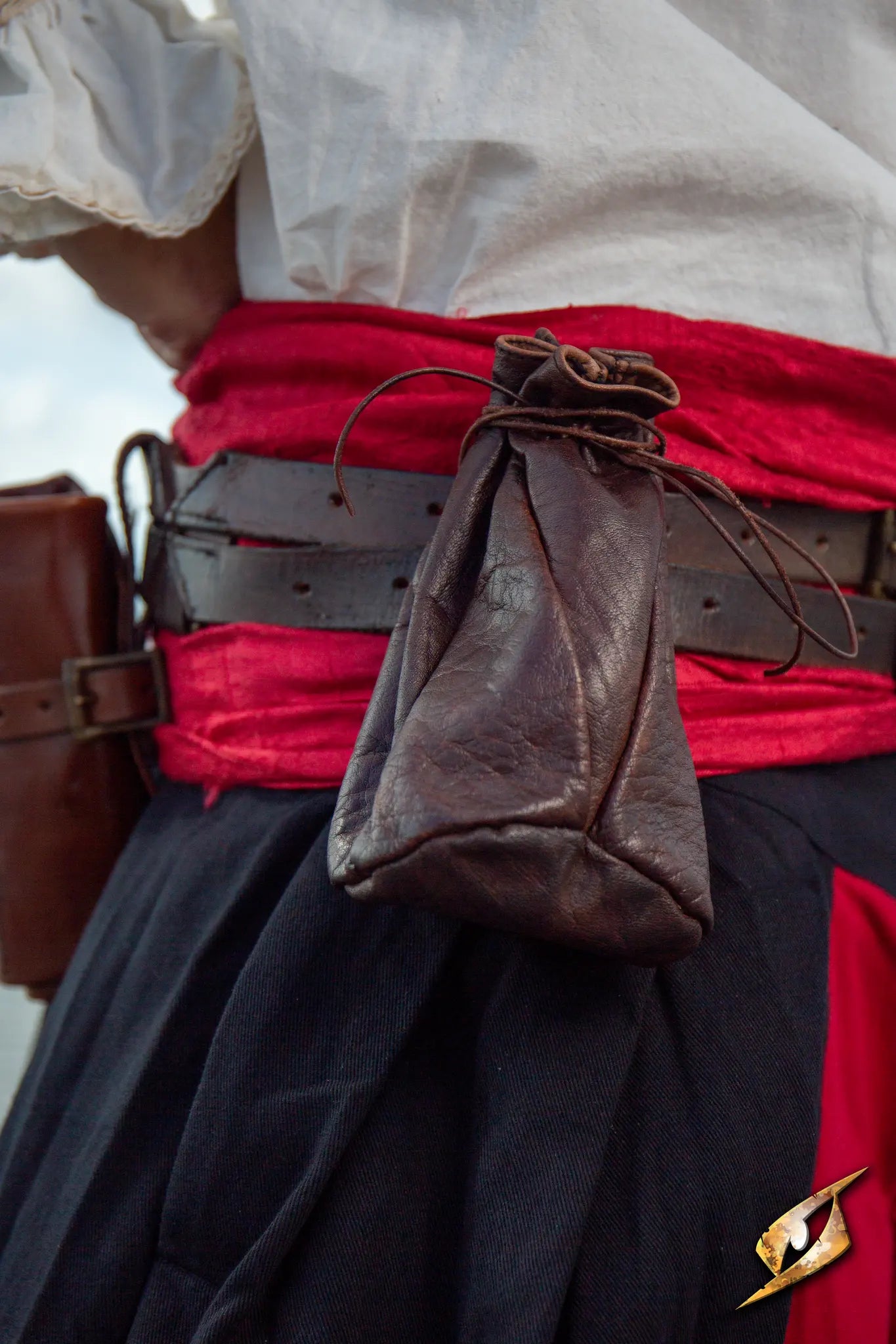 Bounty Hunter Pouch made of sturdy leather, tied with string, perfect for carrying coins and essentials.
