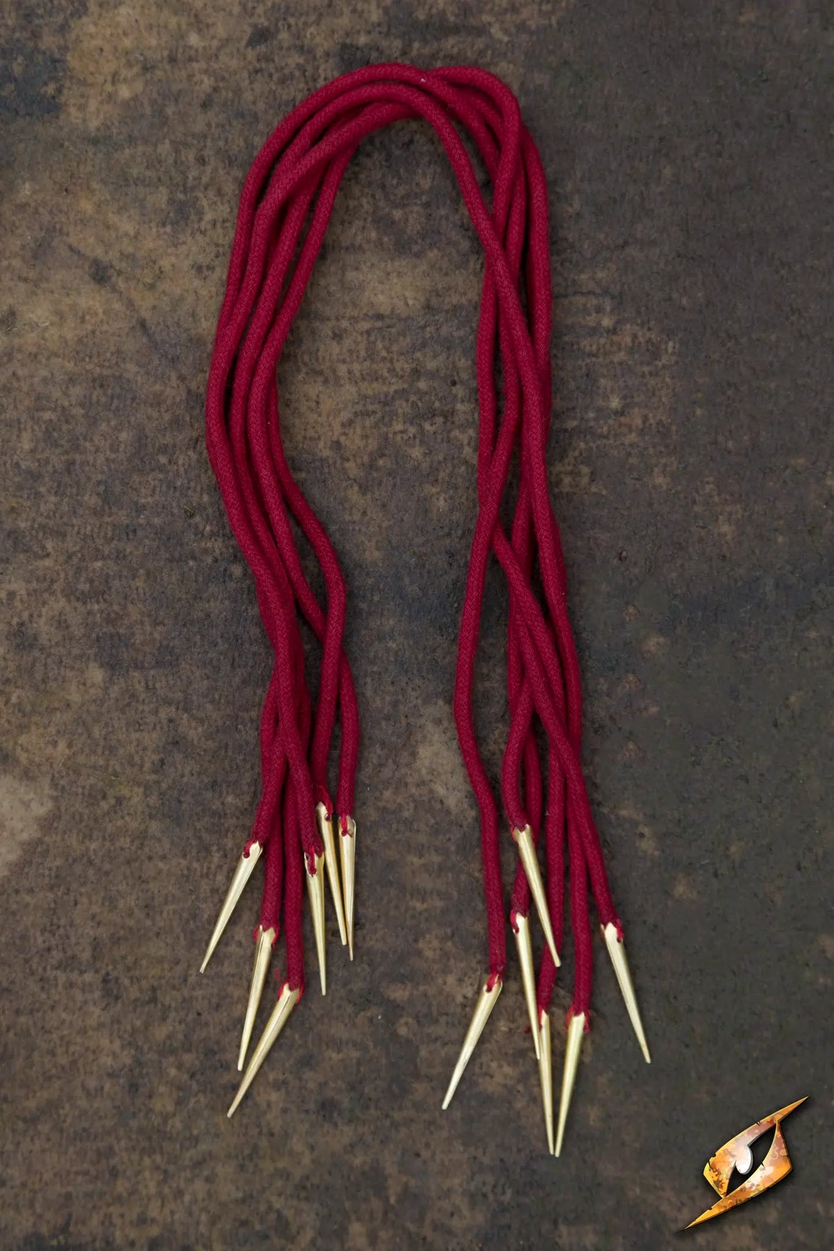 Tie Strings With Points in red with golden tips, designed for easy and quick lacing.