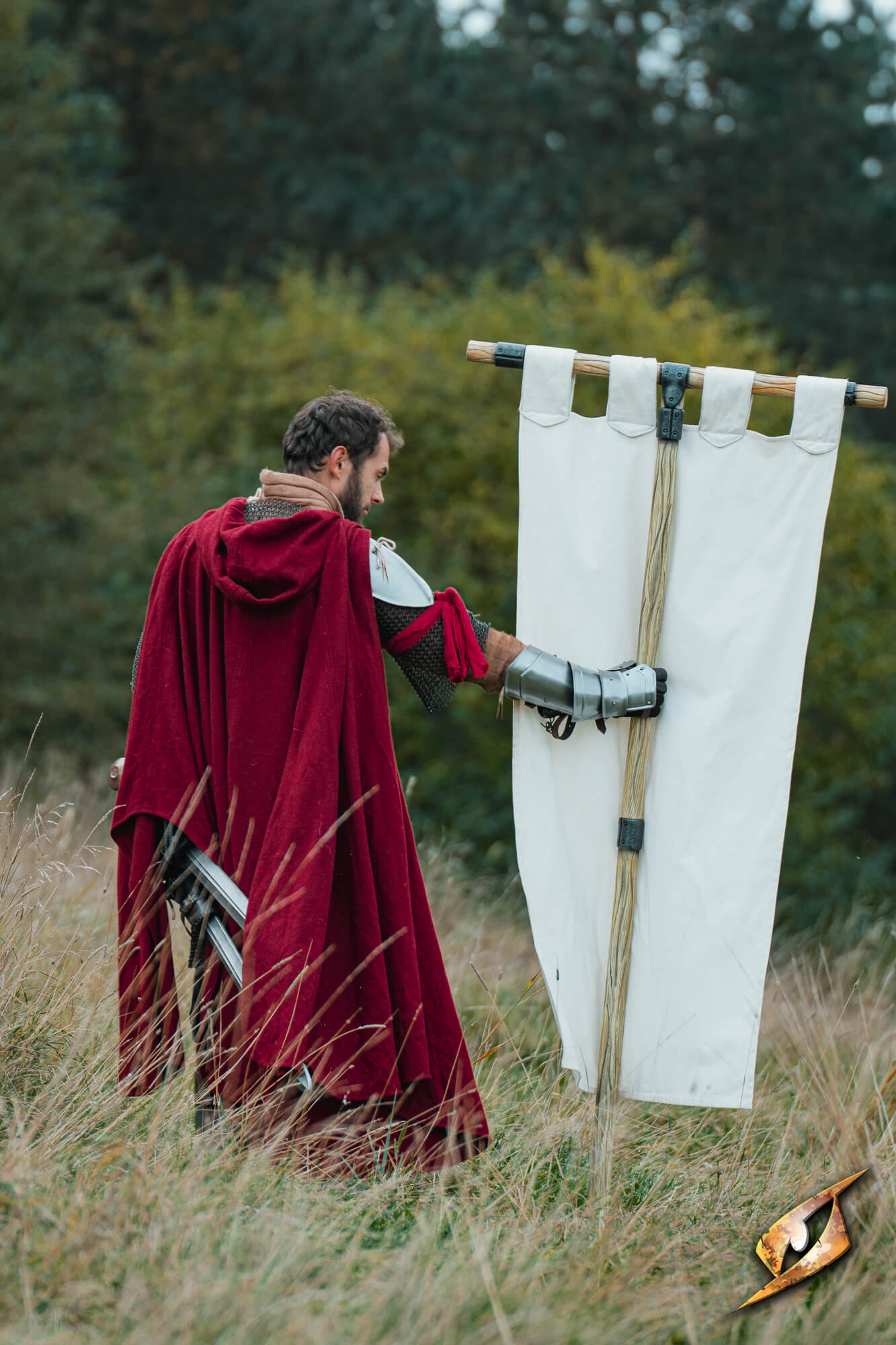 Complete Battle Standard Set - T-Top displayed by a LARP character in a grassy field.