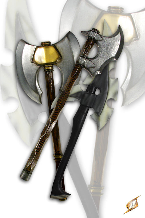 2Q - Axe - Handmade LARP axe set with unique paint and design features, perfect for costumes and props.