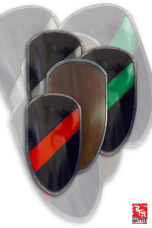 Handmade shields including 2Q - RFB Shield Large with unique designs and finishes.