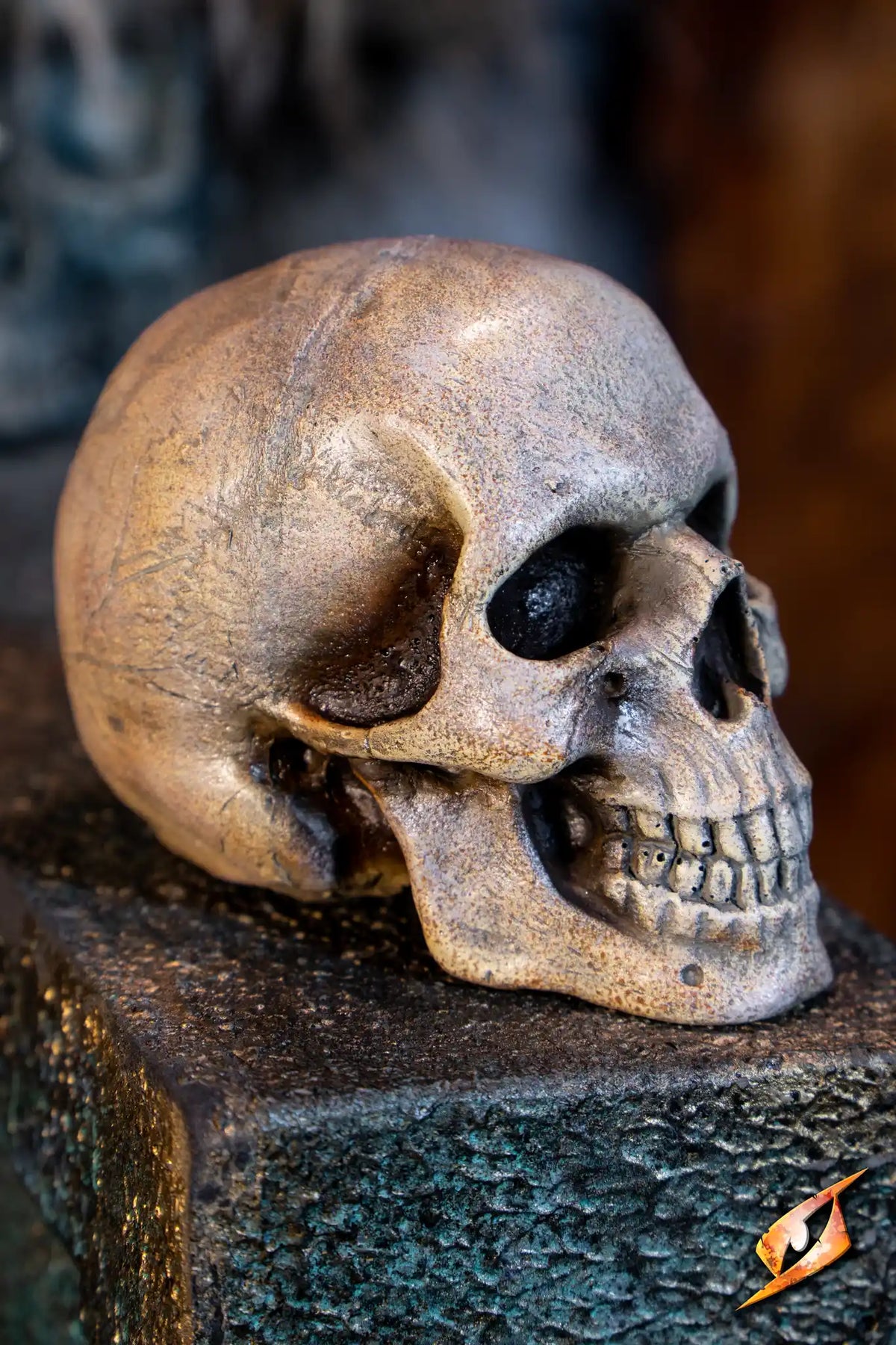 Medium Skull decorative prop ideal for necromancers and spell casting, showcasing intricate design and ominous presence.