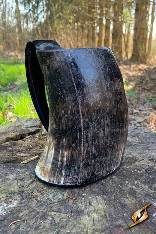 Barbarian Mug handcrafted from Indian water buffalo horn, polished exterior, perfect for toasting and storytelling.