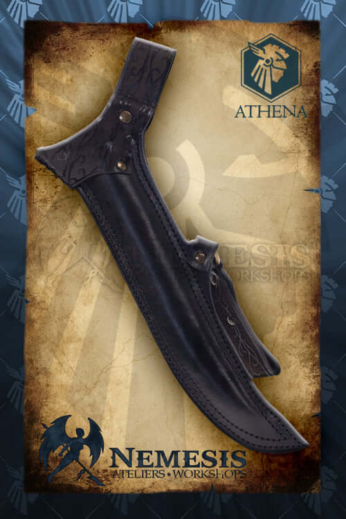 Athena Scabbard - Elven Knife shown against a decorative background, featuring elegant design details.