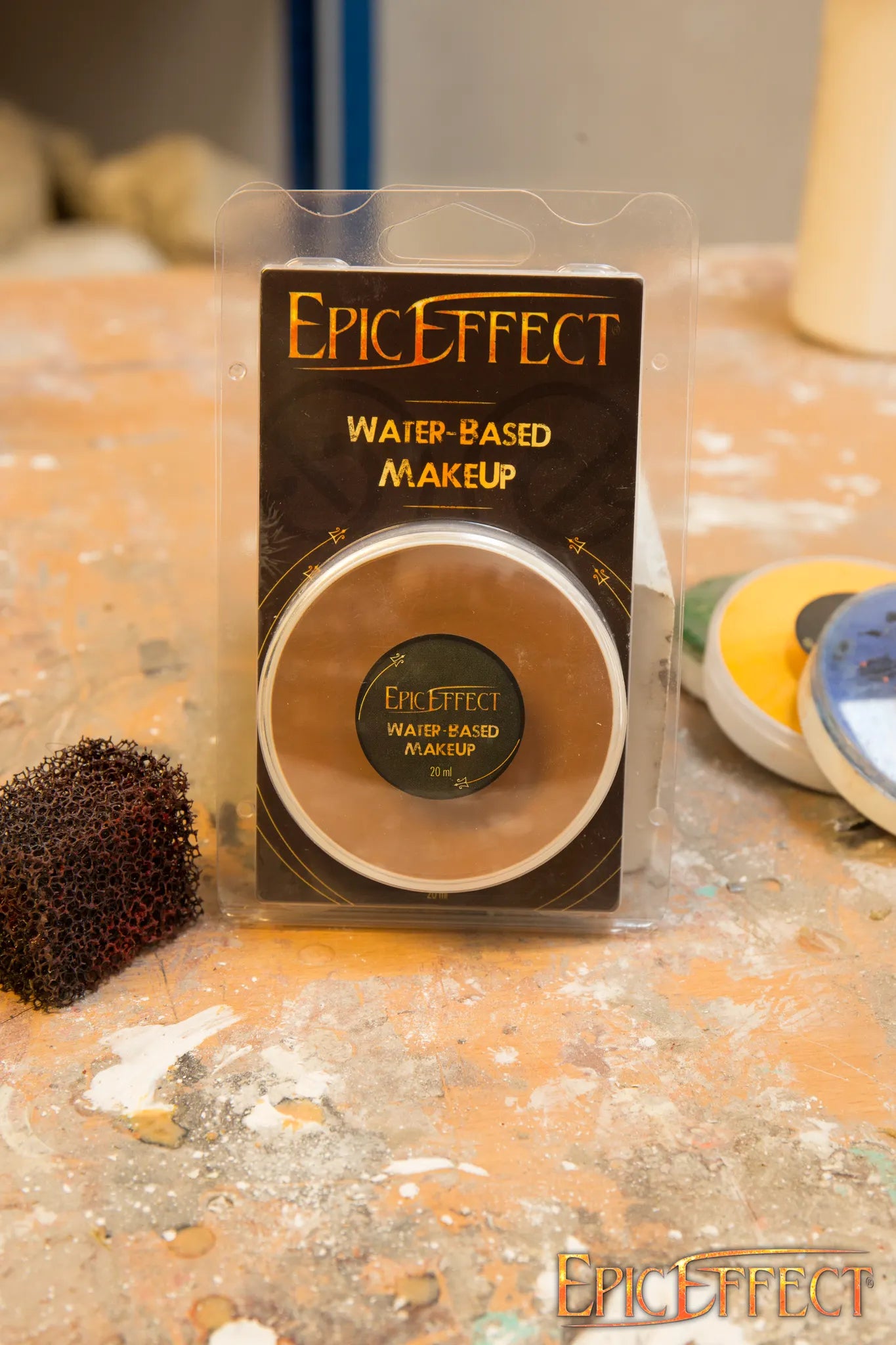 Water Based Make Up - Brown in a compact container by Epic Effects, showcasing deep-pigmented powder, 20 ml size.