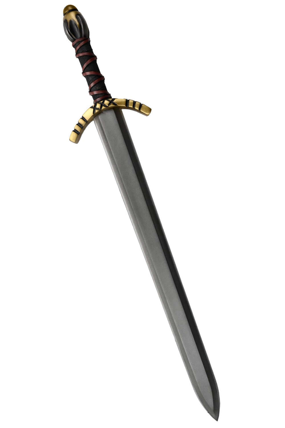 Alesia II short sword with gold and black pommel, black grip, and realistic flexible blade for LARP.