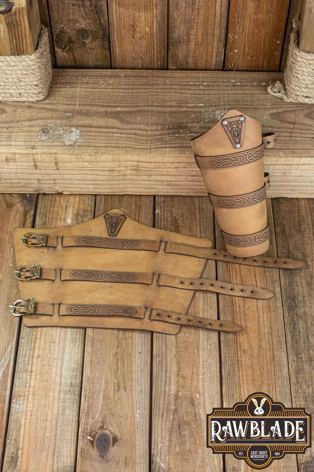 Bormund Bracers made of high-quality 2.5mm leather, featuring intricate designs and durable construction.