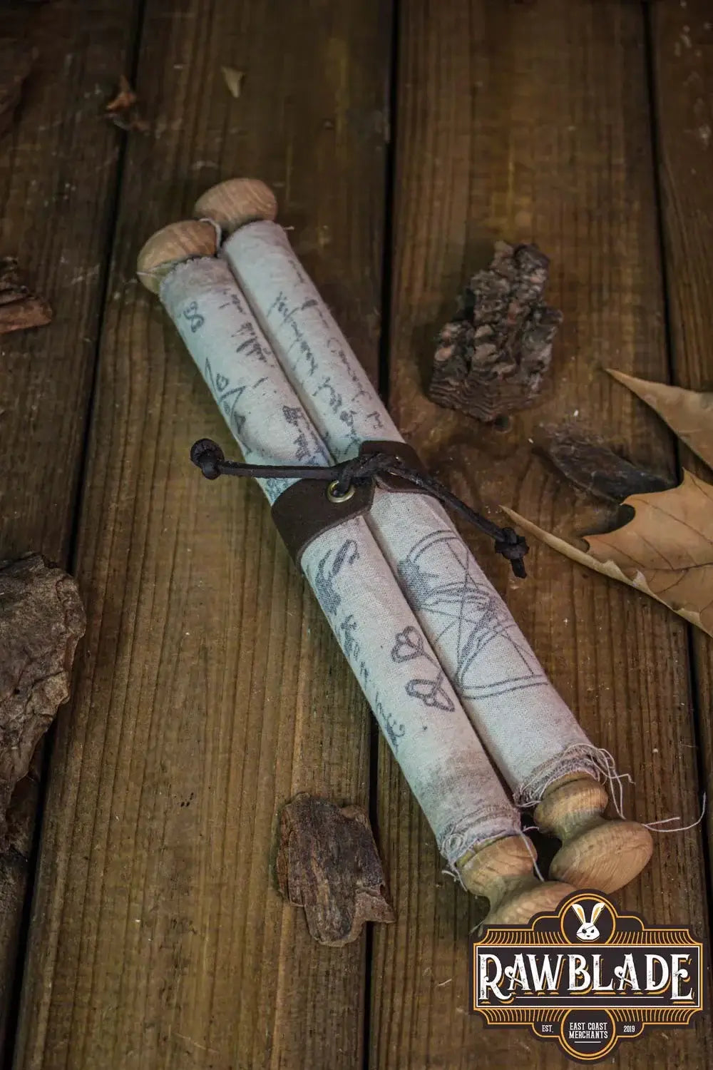 Witcher Scroll With Leather Strap, ancient inscription scroll of witchcraft, wrapped in leather for convenient transport.