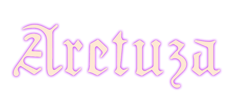 Decorative text 'Aretuza' with a purple outline on a black background
