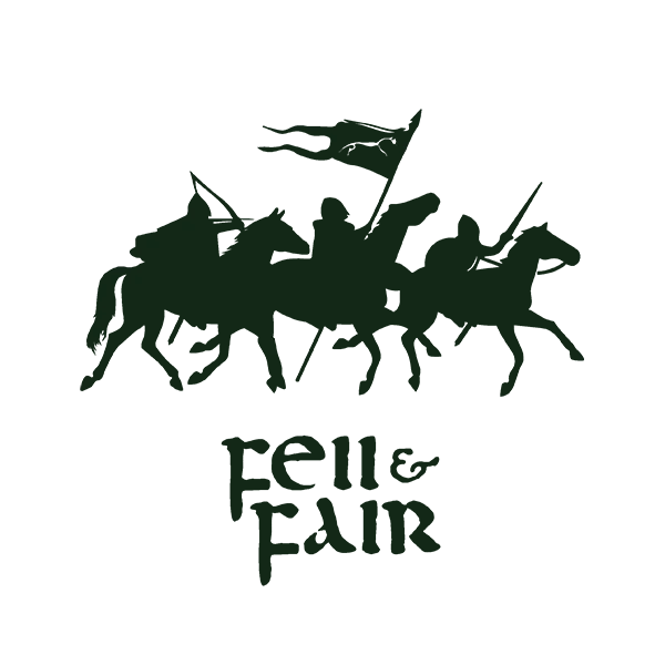 Fell and Fair logo with horsemen and banner for LARP gear.