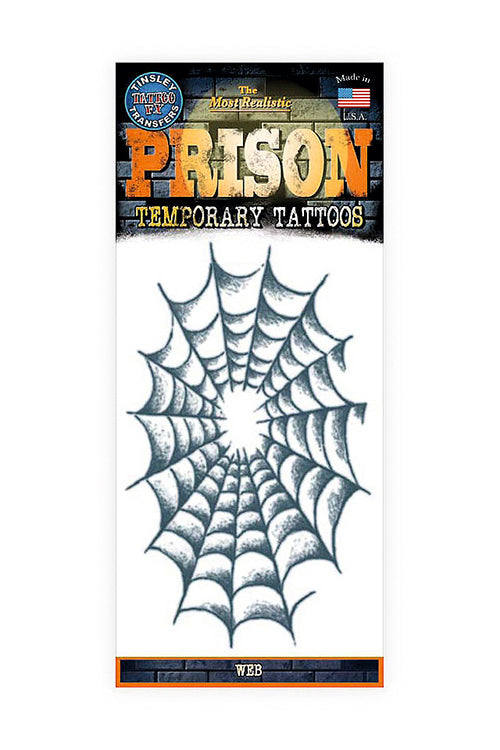 Web Temporary Prison Tattoo - realistic spider web design by Tinsley Transfers for temporary body art.