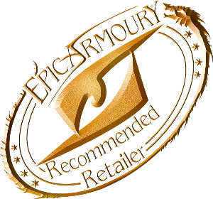 Epic Armoury Recommended Retailer logo in gold on a white background